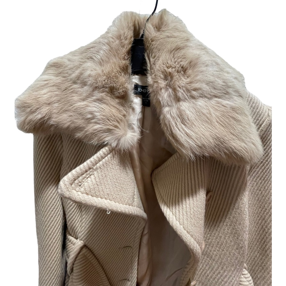 NWOT Bebe Beige Coat Wool with detachable Rabbit Fur collar. Size M - Picture 5 of 15